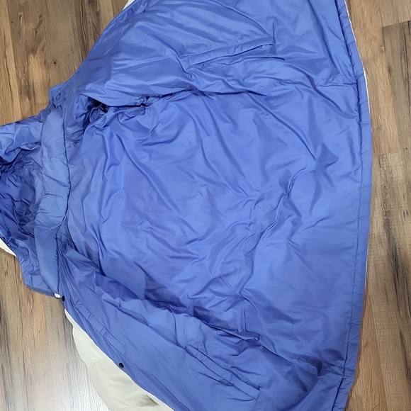 LANDS' END Ivory Blue Reversible Nylon & Down Puffer Coat with Detachable Hood - Picture 7 of 15